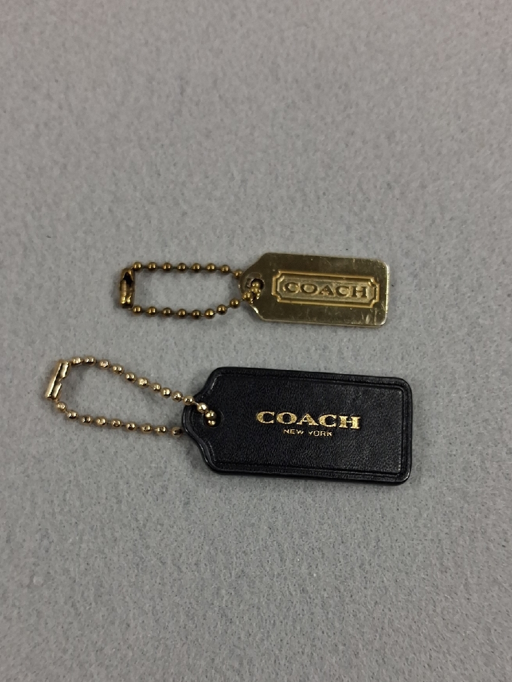 Coach Black Leather Tag Key & Gold-Tone Metal Charm